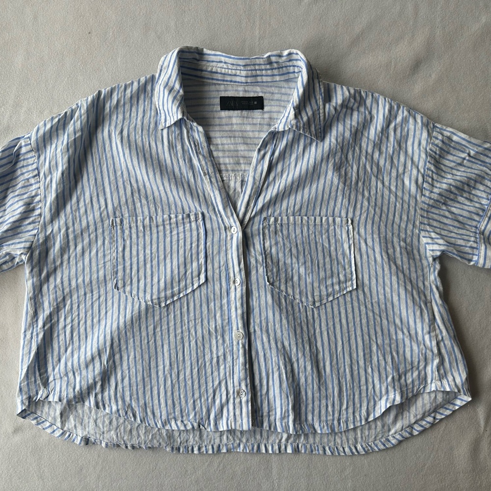 Zara Blue Striped Women's Button Down Shirt
